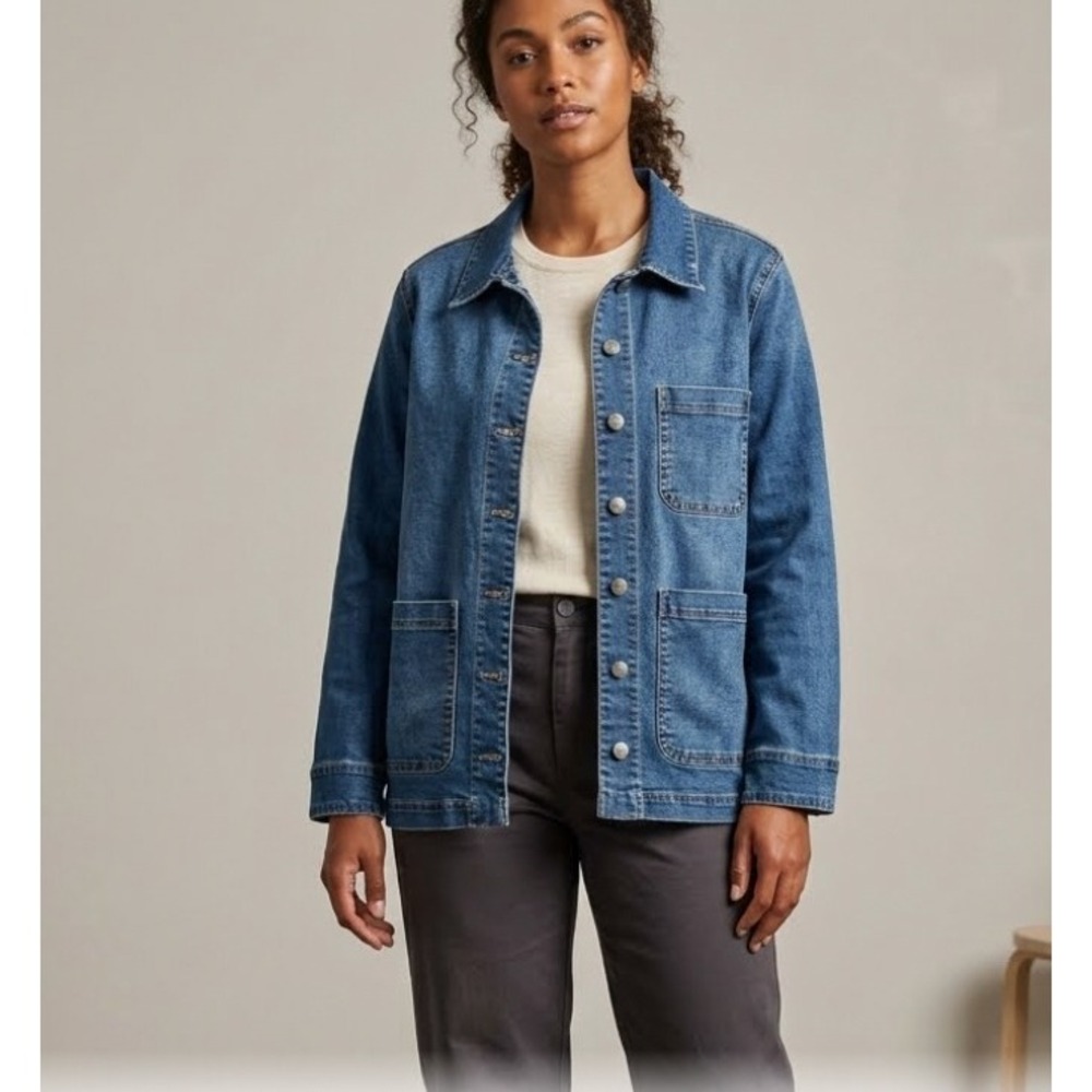 Well Worn Womens Blue Denim Chore Coat Jacket Medium Wash Size Large